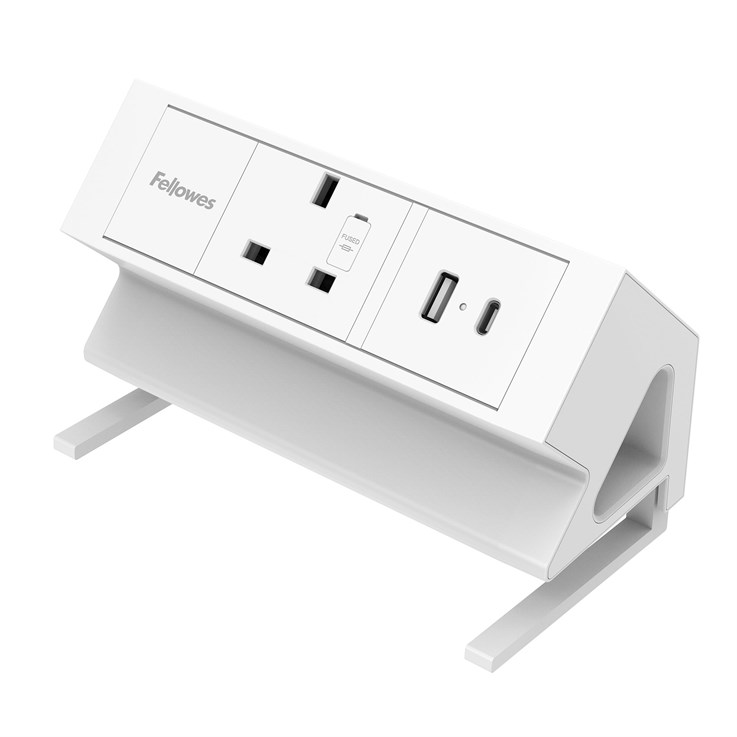 Fellowes Power Desk Socket with 1 Power Socket 1 USB-A & USB-C Ports White