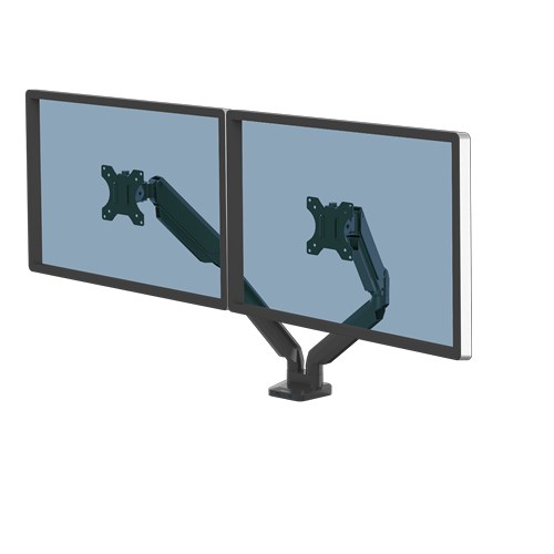 Fellowes Platinum Series Dual Monitor Arm - Monitor Mount for Two 8KG 40 Inch Screens - Adjustable Dual Monitor Desk Mount - Tilt 45� Pan 180� Swivel 360� Rotation 360�, VESA 75 x 75/100 x 100 - Black