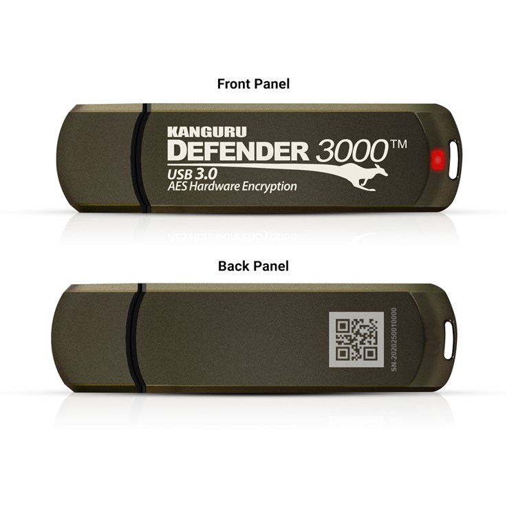 iStorage Kanguru Defender 3000™ SuperSpeed USB 3.0 256 GB| Secure Flash Drive | FIPS 140-3 Level 3 pending, FIPS 140-2 Level 3 Certified | AES-XTS 256-bit Hardware Encryption | TAA Compliant|