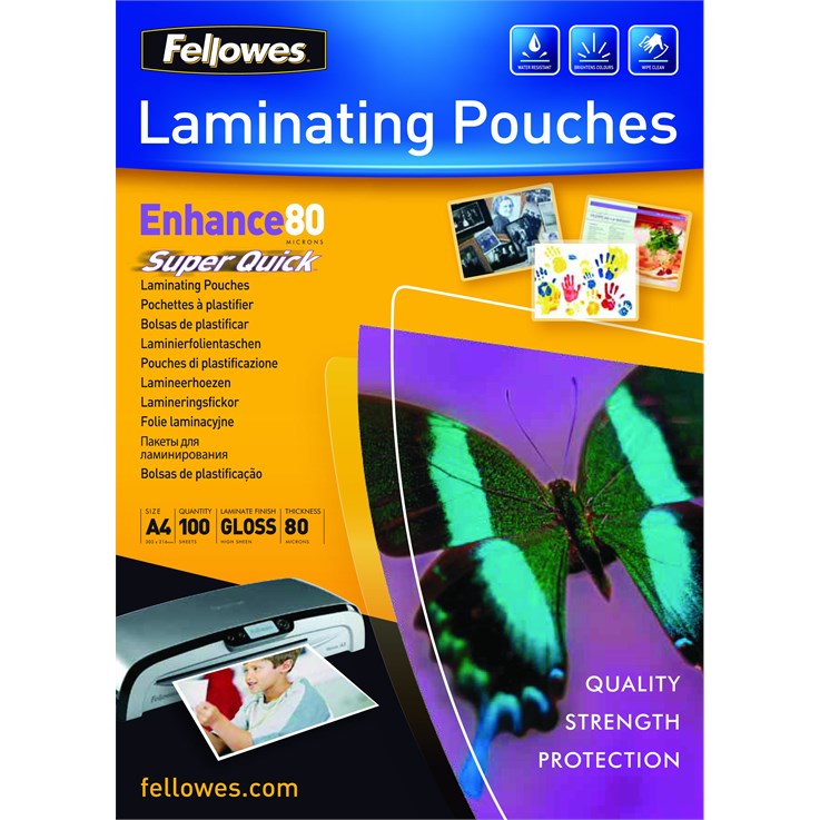 Fellowes SuperQuick A4 Glossy 80 Micron Laminating Pouch