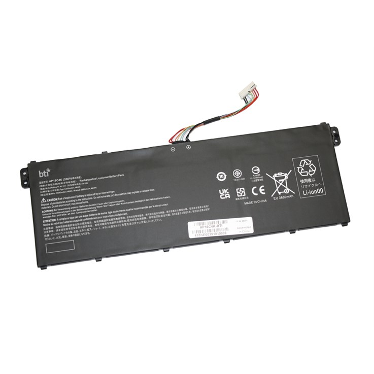 BTI Replacement 3 cell battery for Acer Chromebook C720 C740 with 40mm battery cable replacing OEM part numbers AP13J4K KT.00304.001 // 11.4V 3920mAh 45Wh