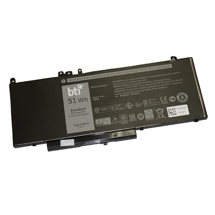 BTI Replacement Battery for Latitude E5450 E5550 replacing OEM part numbers G5M10 0G5M10 8V5GX VMKXM PF59Y 451-BBLK 451-BBLN // 7.4V 6460mAh 51Whr
