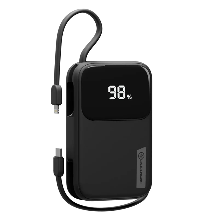 Alogic 20kmAh 30W Tandem + Powerbank with USB-C & lighting wrap around cable - Black
