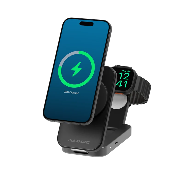 Alogic Flip 2in1 Qi2 Wireless Charging Stand - Black