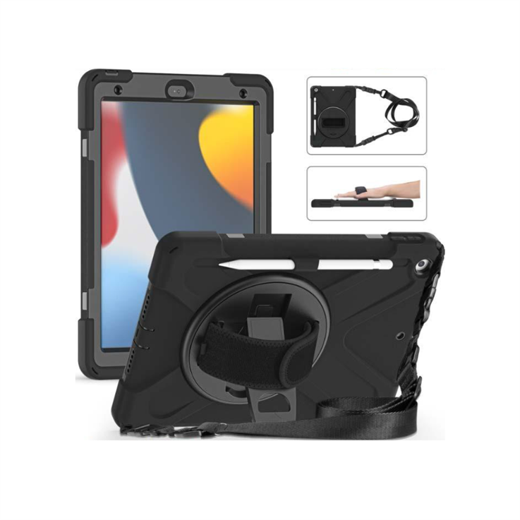 MAXCases Shield Case for iPad 7/8/9th gen (10.2in) with Hand strap shoulder strap & screen protector (Black)