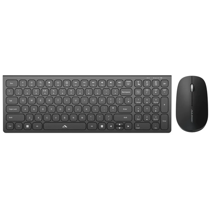 ALOGIC Echelon Compact USB-C Rechargeable Bluetooth Keyboard for UK Win (Black) + Mouse Combo UK