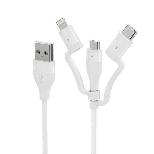 Elements 3-in-1 Charge and Sync Combo Cable -Micro USB + USB-C + Lightning 1.2M -White