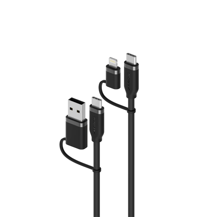 Elements Silicone 4-IN-1 USB 2.0 Cable 100W Black- 1.5m