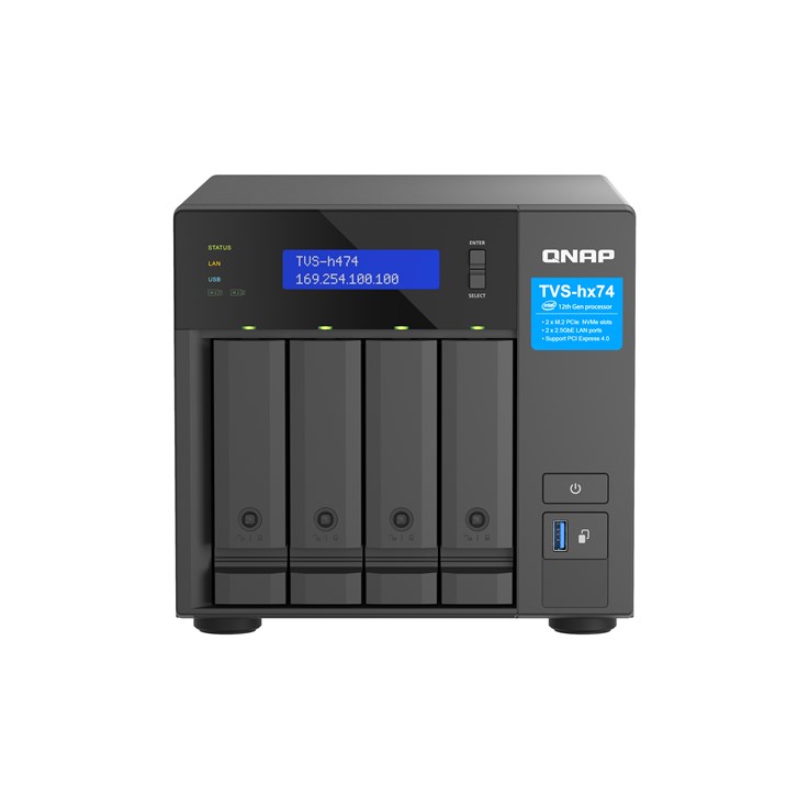 QNAP TVS-H474 NAS Tower Intel® Pentium® G7400 8 GB DDR4 0 TB QuTS hero Black