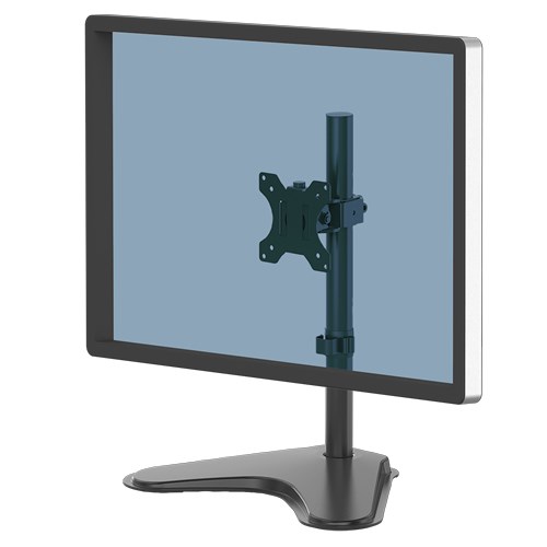 Fellowes Seasa Single Monitor Arm - Freestanding Monitor Mount for 8KG 32 inch Screens - Ergonomic Adjustable Monitor Arm - Tilt 45� Pan 120� Rotation 360�, VESA 75 x 75/100 x 100 - Black