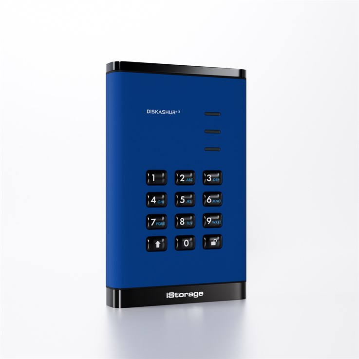 iStorage diskAshur³ HDD 5TB Blue | Secure Portable Hard Drive | FIPS 140-3 Level 3 Complaint |Common Criteria EAL 5+ | PIN protected | AES-XTS 256-bit hardware encryption | GDPR, TAA Compliant | Dust/Water Resistant |
