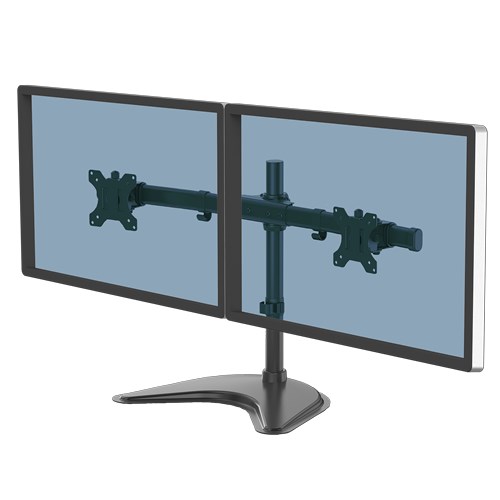 Fellowes Seasa Dual Monitor Arm - Freestanding Monitor Mount for 8KG 27 inch Screens - Ergonomic Adjustable Monitor Arm - Tilt 45� Pan 120� Rotation 360�, VESA 75 x 75/100 x 100 - Black