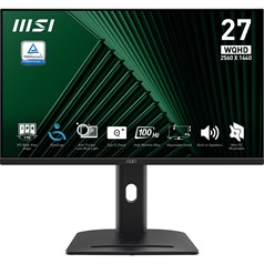 MSI Pro MP275QPG 27 Inch Monitor, QHD (2560 x 1440), 100Hz, IPS, 1ms, 2x HDMI 2.0b, 1x DP 1.2a output, Built-in Speakers, Anti-Glare, Anti-Flicker, Less Blue light, TÜV Certified, VESA, Kensington, 4-way adjustable stand, Black