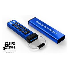 iStorage datAshur PRO+C 256GB | FIPS 140-3 Level 3 Certified | Secure USB Type-C drive | AES-XTS 256-bit Hardware Encryption | PIN protected | Type C-A adapter included
