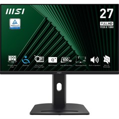 MSI PRO MP275PG 27 Inch Monitor, FHD (1920 x 1080), 100Hz, IPS, 1ms, 1x HDMI 1.4b, 1x DP 1.2a output, 1x D-Sub(VGA), Built-in Speakers, Anti-Glare, Anti-Flicker, Less Blue light, TÜV Certified, VESA, Kensington, 4-way adjustable stand, Black