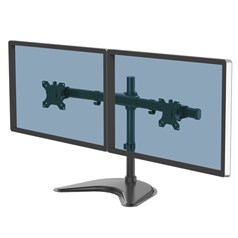 Fellowes Seasa Dual Monitor Arm - Freestanding Monitor Mount for 8KG 27 inch Screens - Ergonomic Adjustable Monitor Arm - Tilt 45� Pan 120� Rotation 360�, VESA 75 x 75/100 x 100 - Black