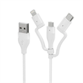 Elements 3-in-1 Charge and Sync Combo Cable -Micro USB + USB-C + Lightning 1.2M -White